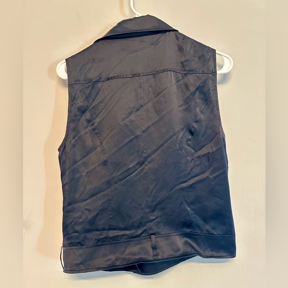 PJK Patterson J. Kincaid Black Silk Moto Vest with Zipper Details XS - Picture 5 of 6